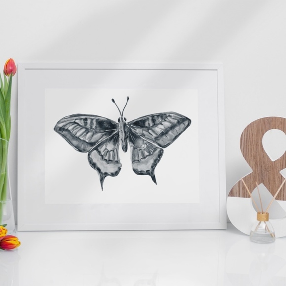 COPY - Watercolor Butterfly Black and White Wall Art Illustration Print Poster … - Picture 4 of 7